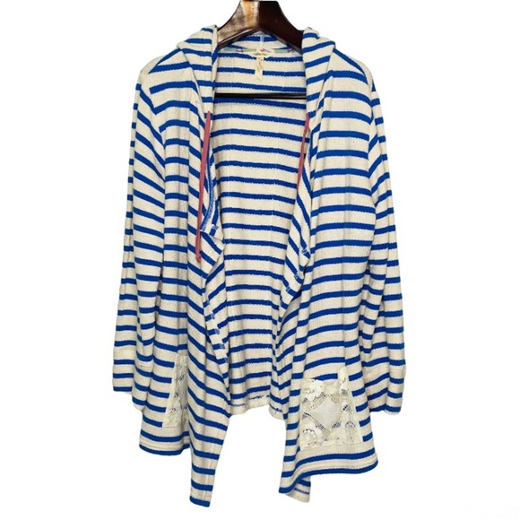 🔥 Matilda Jane• blue and white striped Midway hooded cardigan Size Large - Picture 2 of 10